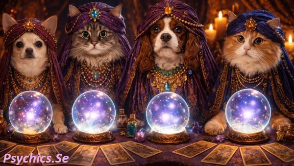 Psychic cats and dogs with crystal balls